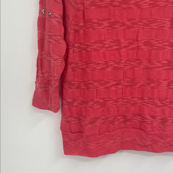 Coral Pink Knit Studded Scoop Neck 3/4 Sleeve Sweater - Picture 3 of 9